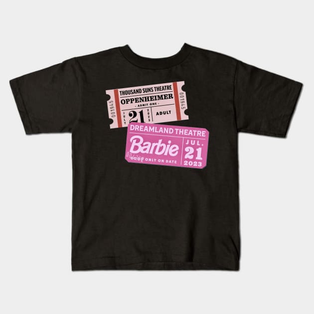 ticket oppenheimer and barbie Kids T-Shirt by unknow user